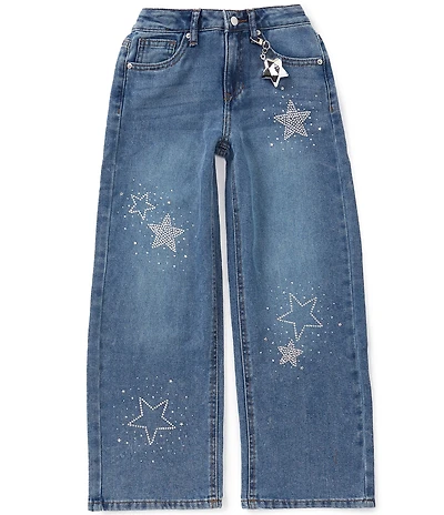 Hippie Girl Big Girls Rhinestone Embellished Star Wide Leg Jeans