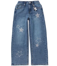 Hippie Girl Big Girls Rhinestone Embellished Star Wide Leg Jeans