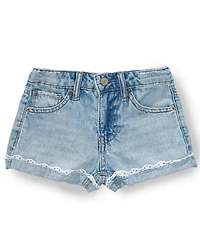 Hippie Girl Little Girls Denim Lace Trim Shorts