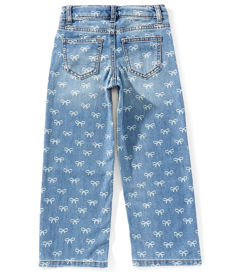 Hippie Girl Little Girls Mini-Bow-Discharge-Printed 5-Pocket Wide-Leg Jeans