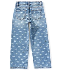 Hippie Girl Little Girls Mini-Bow-Discharge-Printed 5-Pocket Wide-Leg Jeans
