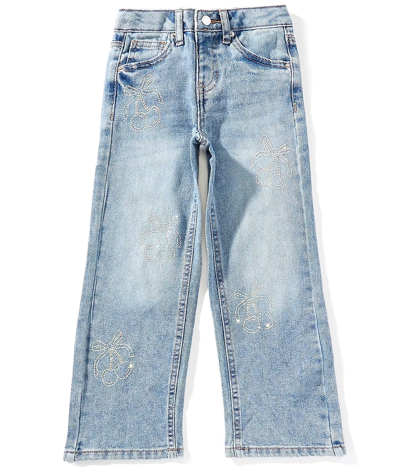 Hippie Girl Little Girls Rhinestone-Embellished Cherry/Bow-Pattern Jeans