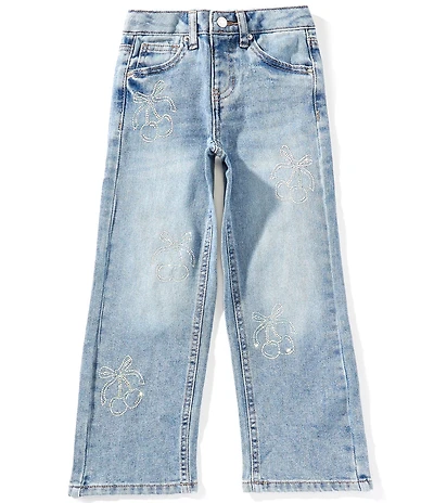 Hippie Girl Little Girls Rhinestone-Embellished Cherry/Bow-Pattern Jeans