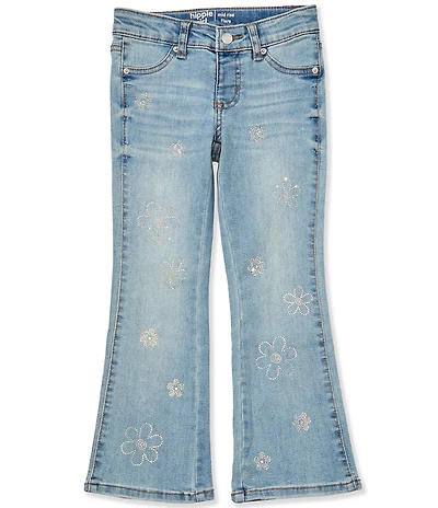Hippie Girl Little Girls Rhinestone-Embellished Flower-Designed Flared-Leg Jeans