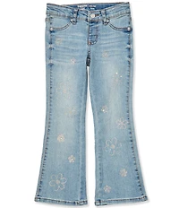 Hippie Girl Little Girls Rhinestone-Embellished Flower-Designed Flared-Leg Jeans