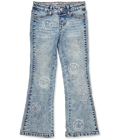 Hippie Girl Little Girls Rhinestone-Accented #double;Smiley Face#double; Pattern Flare-Leg Jeans