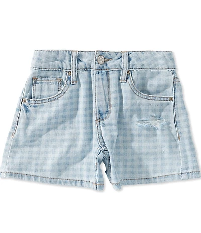 Hippie Girl Little Girls Destructed Gingham Denim Shorts