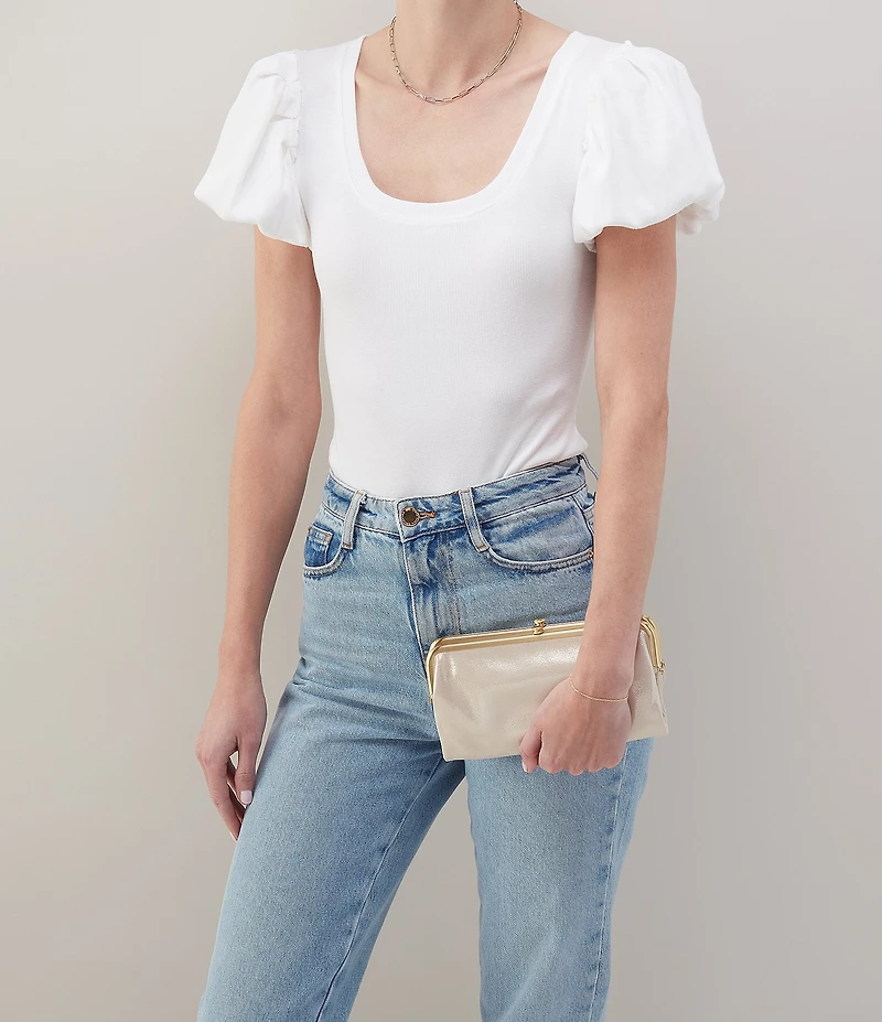 HOBO Lauren Metallic Shimmer Leather Clutch-Wallet