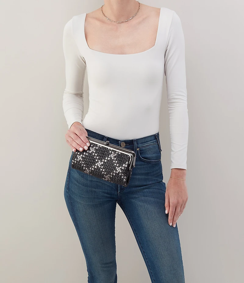 HOBO Lauren Woven Metallic Leather Wallet Clutch