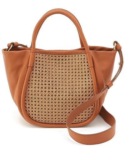 HOBO Margot Raffia Woven Detail Contrast Trim Satchel Bag