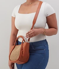 HOBO Margot Raffia Woven Detail Contrast Trim Satchel Bag