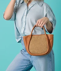 HOBO Margot Raffia Woven Detail Contrast Trim Satchel Bag