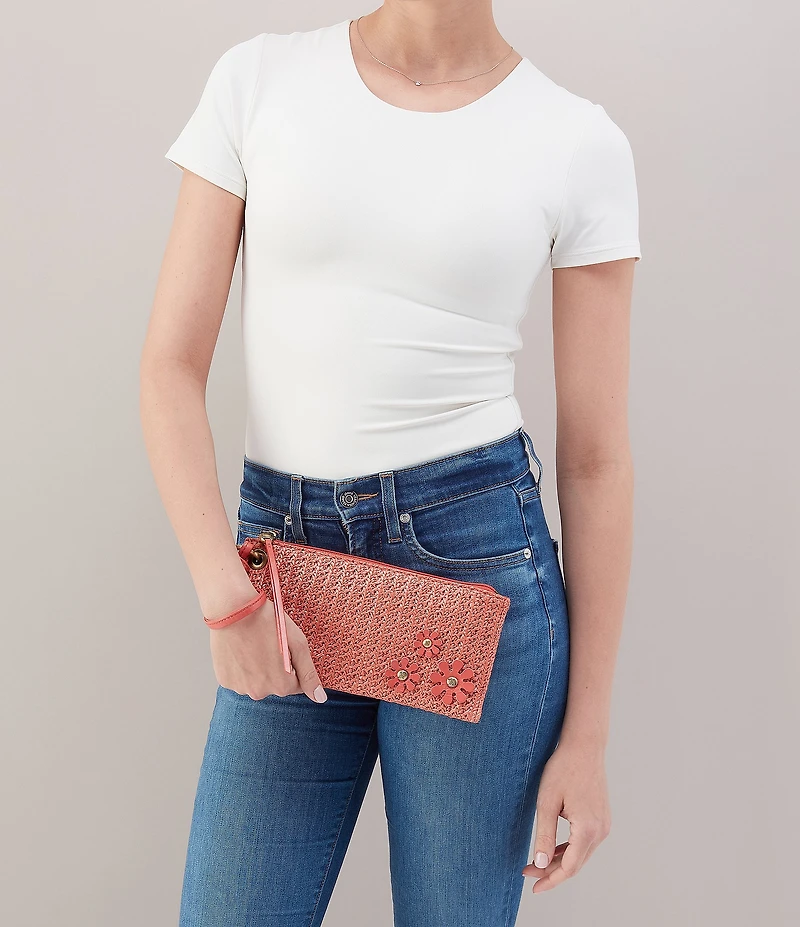 HOBO Wild Rose Woven Straw Vida Wristlet