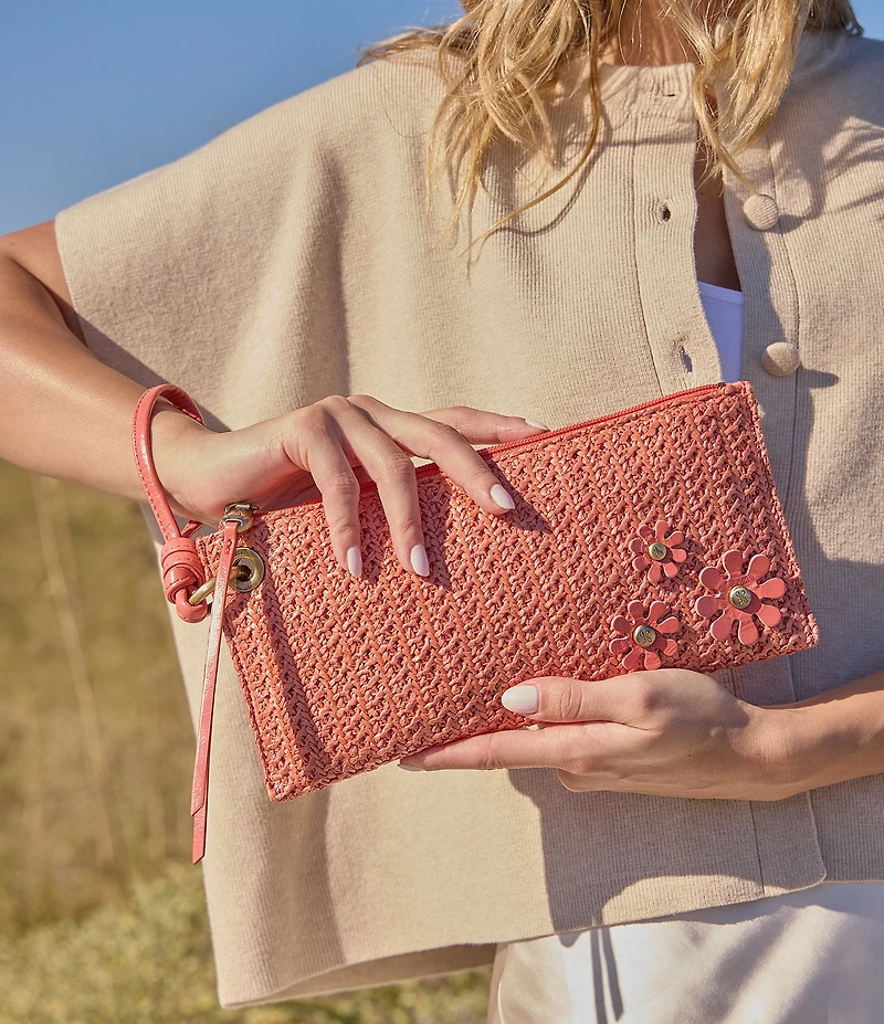 HOBO Wild Rose Woven Straw Vida Wristlet