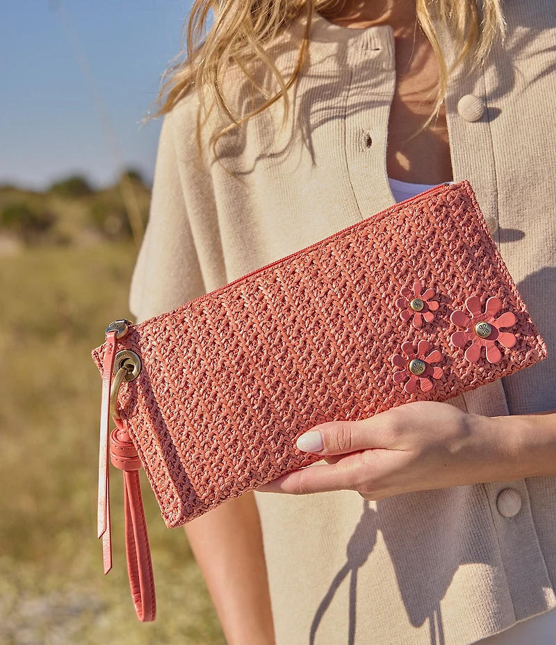 HOBO Wild Rose Woven Straw Vida Wristlet