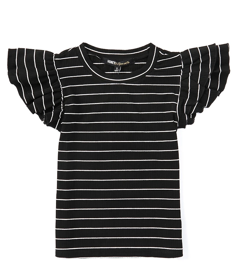 Honey & Sparkle Big Girls 7-16 Flutter Sleeve Striped T-Shirt