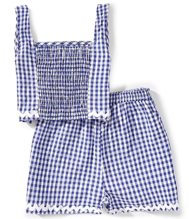 Honey & Sparkle Big Girls Gingham Printed Smocked Tank & Shorts Set