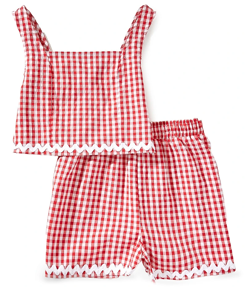 Honey & Sparkle Big Girls Gingham Printed Smocked Tank & Shorts Set
