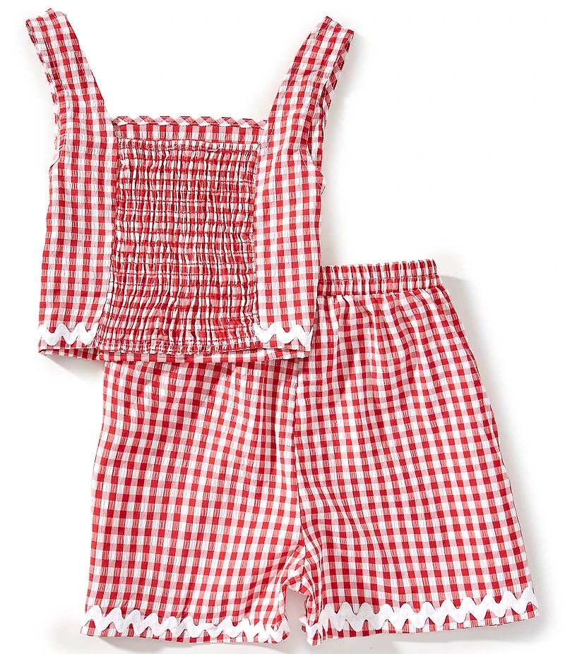 Honey & Sparkle Big Girls Gingham Printed Smocked Tank & Shorts Set