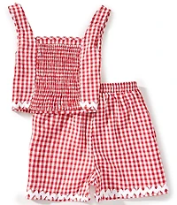 Honey & Sparkle Big Girls Gingham Printed Smocked Tank & Shorts Set
