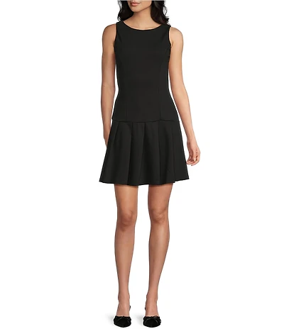 Honey & Sparkle Boat Neck Sleeveless Drop Waist Pleated Dress