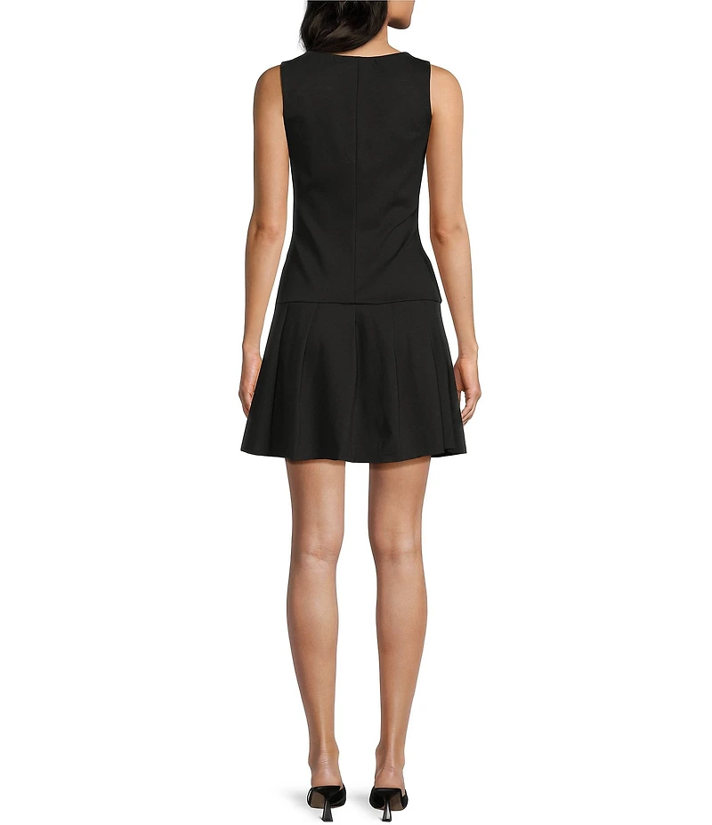 Honey & Sparkle Boat Neck Sleeveless Drop Waist Pleated Dress