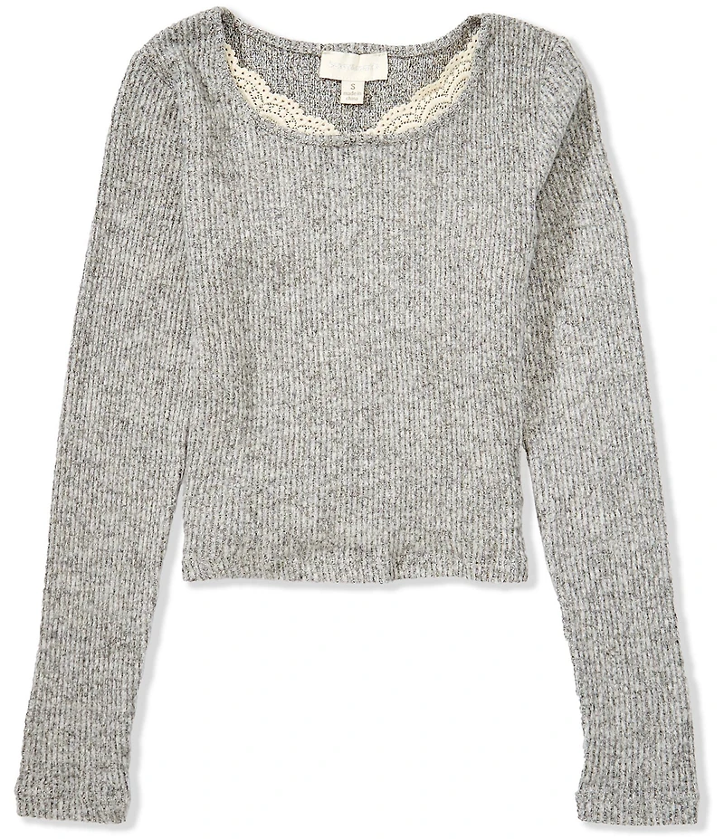 Honey & Sparkle Big Girls Long Sleeve Brushed Rib Trim Top