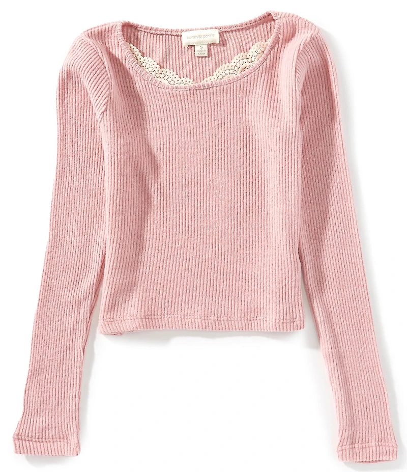 Honey & Sparkle Big Girls Long Sleeve Brushed Rib Trim Top