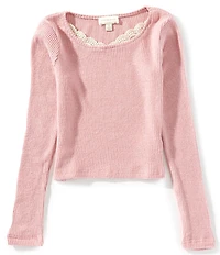 Honey & Sparkle Big Girls Long Sleeve Brushed Rib Trim Top