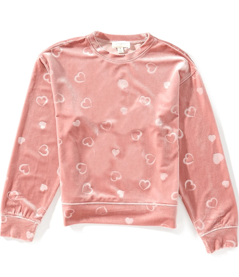 Honey & Sparkle Big Girls Long-Sleeve Heart-Printed Velour Sweatshirt