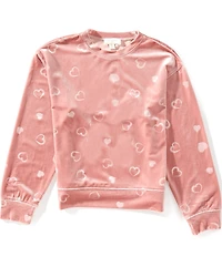 Honey & Sparkle Big Girls Long-Sleeve Heart-Printed Velour Sweatshirt