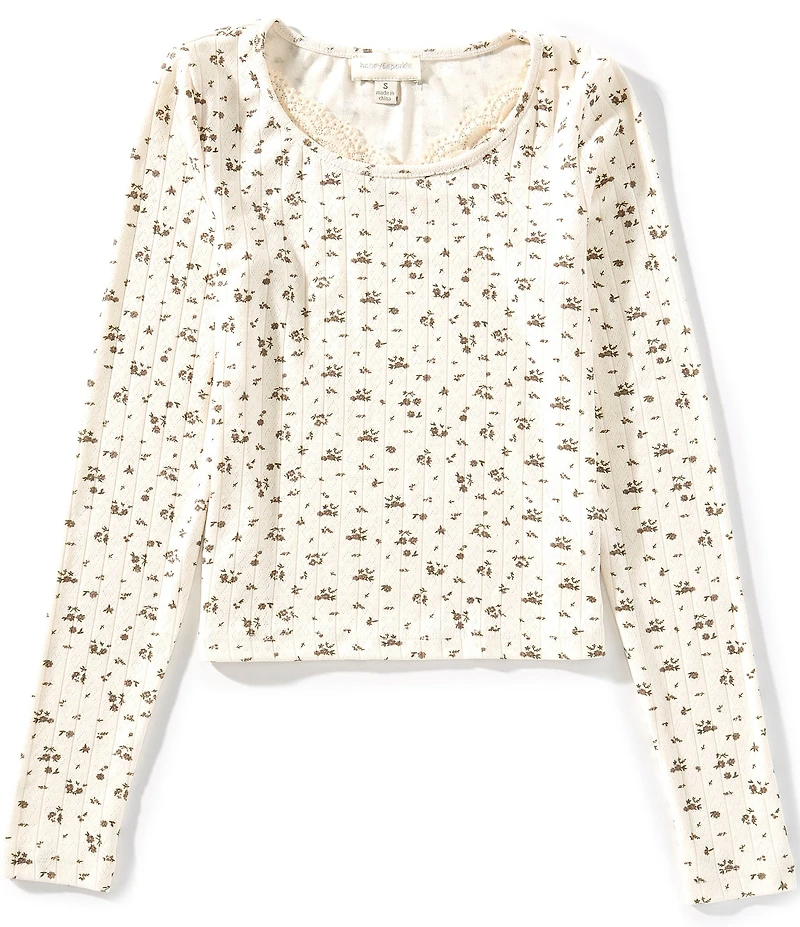 Honey & Sparkle Big Girls Long Sleeve Rib Top Trim Sweater