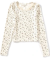Honey & Sparkle Big Girls Long Sleeve Rib Top Trim Sweater