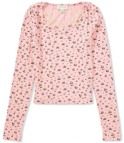 Honey & Sparkle Big Girls Long Sleeve Rib Top Trim Sweater
