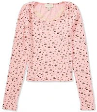 Honey & Sparkle Big Girls Long Sleeve Rib Top Trim Sweater