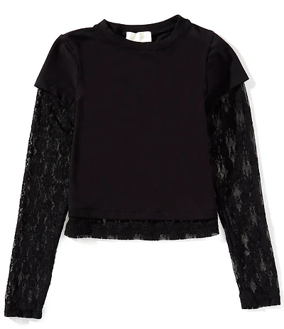 Honey & Sparkle Big Girls Solid/Lace Two-Fer Top