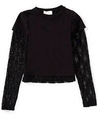Honey & Sparkle Big Girls Solid/Lace Two-Fer Top