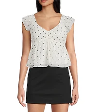 Honey & Sparkle Clip Dot Embroidered Flutter Sleeve Smocked Baby Doll Top