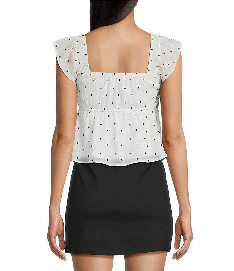 Honey & Sparkle Clip Dot Embroidered Flutter Sleeve Smocked Baby Doll Top