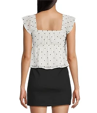 Honey & Sparkle Clip Dot Embroidered Flutter Sleeve Smocked Baby Doll Top