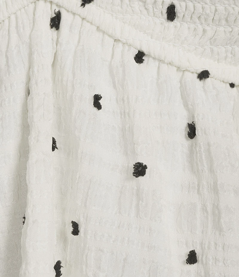 Honey & Sparkle Clip Dot Embroidered Flutter Sleeve Smocked Baby Doll Top