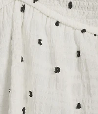 Honey & Sparkle Clip Dot Embroidered Flutter Sleeve Smocked Baby Doll Top