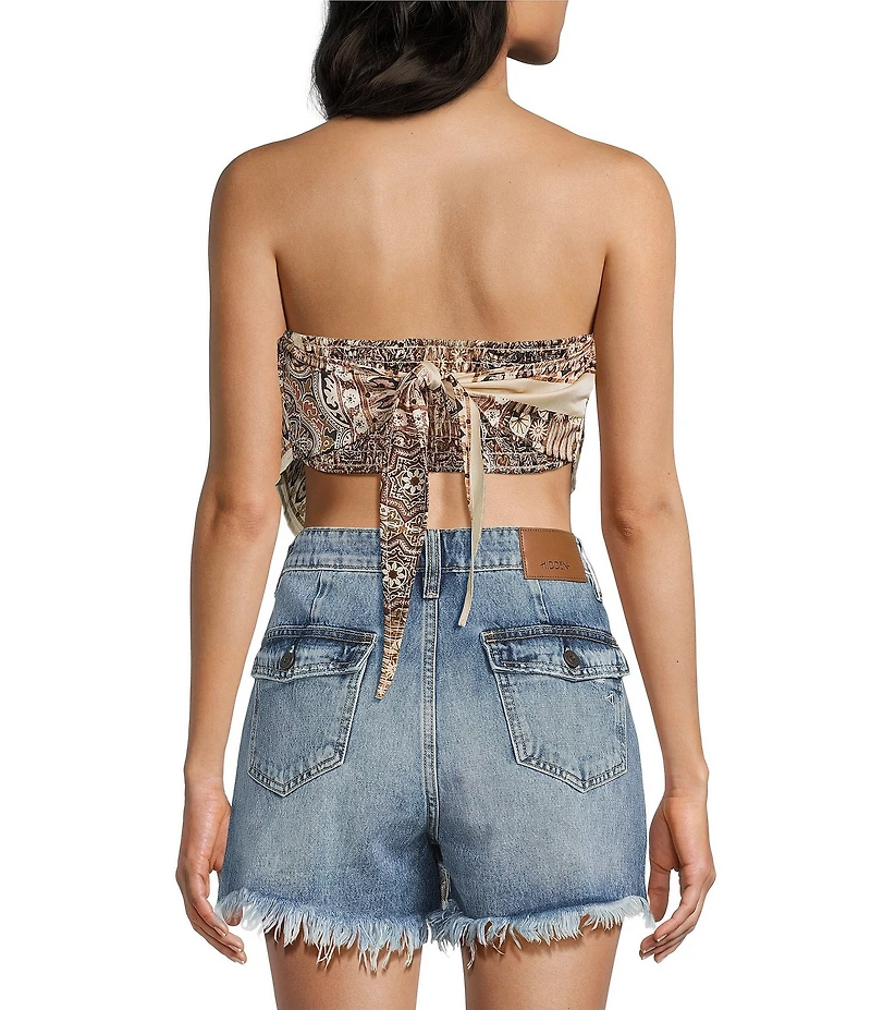 Honey & Sparkle Bandana Printed Strapless Tie Back Pointed Hem Top