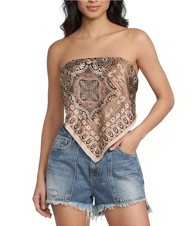 Honey & Sparkle Bandana Printed Strapless Tie Back Pointed Hem Top