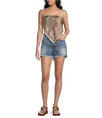 Honey & Sparkle Bandana Printed Strapless Tie Back Pointed Hem Top