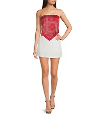 Honey & Sparkle Bandana Printed Strapless Tie Back Pointed Hem Top