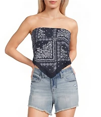Honey & Sparkle Bandana Printed Tie Back Pointed Hem Top