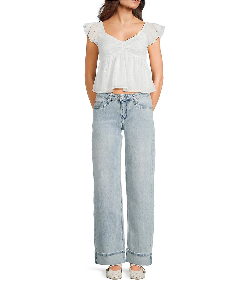 Honey & Sparkle Embroidered Eyelet Smocked Baby Doll Top