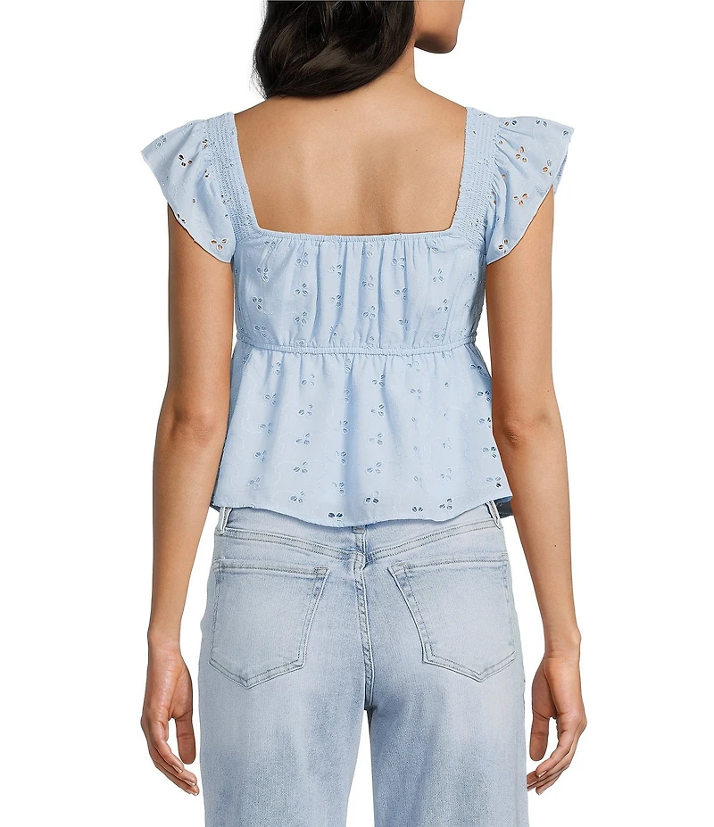 Honey & Sparkle Embroidered Eyelet Smocked Baby Doll Top