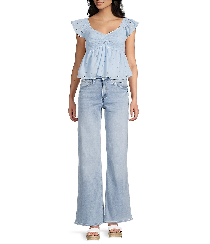 Honey & Sparkle Embroidered Eyelet Smocked Baby Doll Top